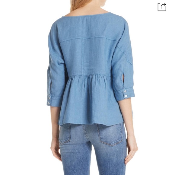 ✨FRAME DENIM✨💕 LINEN PEPLUM TOP IN BLUE HEAVEN💕 - Picture 2 of 9